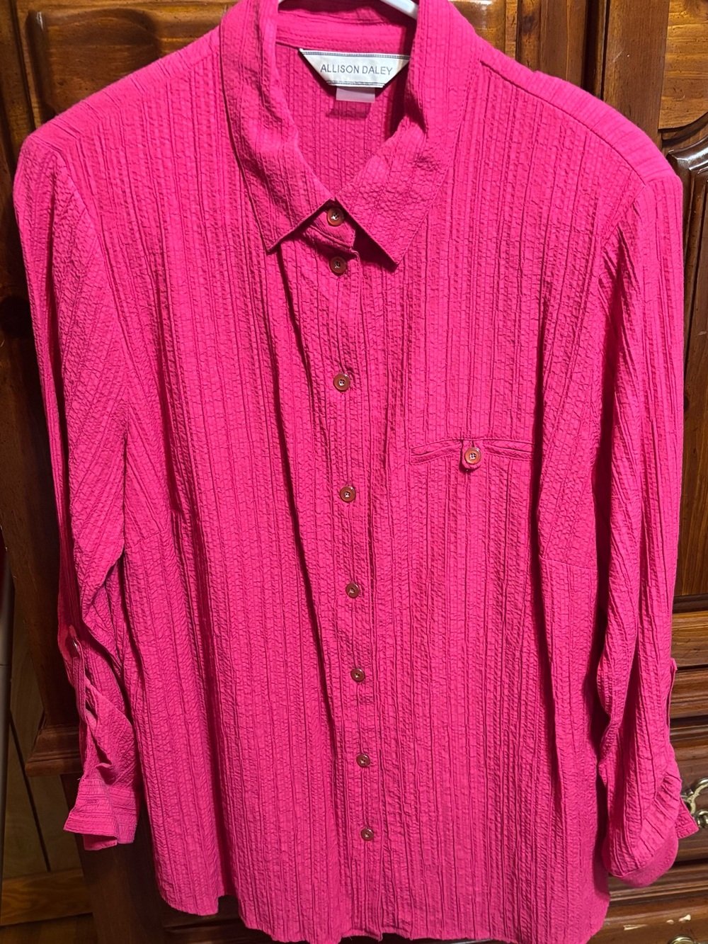 Allison Daley Vibrant Pink Textured Button-Down Shirt